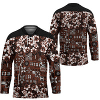 Burgundy Hawaiian Tapa Tribal Hibiscus Hockey Jersey