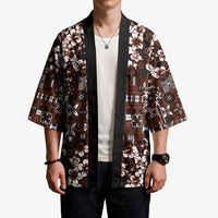 Burgundy Hawaiian Tapa Tribal Hibiscus Kimono