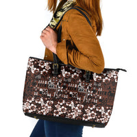 Burgundy Hawaiian Tapa Tribal Hibiscus Leather Tote Bag LT9 Burgundy - Polynesian Pride