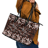 Burgundy Hawaiian Tapa Tribal Hibiscus Leather Tote Bag LT9 - Polynesian Pride