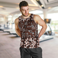 Burgundy Hawaiian Tapa Tribal Hibiscus Men Tank Top