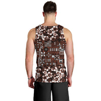 Burgundy Hawaiian Tapa Tribal Hibiscus Men Tank Top
