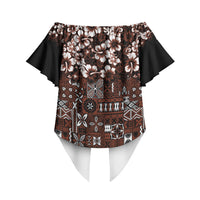 Burgundy Hawaiian Tapa Tribal Hibiscus Off Shoulder Wrap Waist Top LT9 - Polynesian Pride