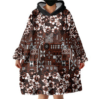 Burgundy Hawaiian Tapa Tribal Hibiscus Wearable Blanket Hoodie