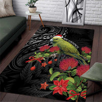 Meri Kirihimete Kakapo Area Rug Black Silver Fern Christmas Vibe LT9 Black - Polynesian Pride