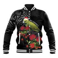 Meri Kirihimete Kakapo Baseball Jacket Black Silver Fern Christmas Vibe