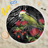 Meri Kirihimete Kakapo Beach Blanket Black Silver Fern Christmas Vibe LT9 One Size 150cm Black - Polynesian Pride