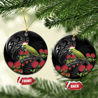 Meri Kirihimete Kakapo Ceramic Ornament Black Silver Fern Christmas Vibe LT9 Circle Black - Polynesian Pride
