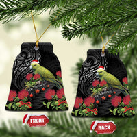 Meri Kirihimete Kakapo Ceramic Ornament Black Silver Fern Christmas Vibe LT9 Bell Flake Black - Polynesian Pride