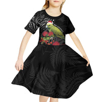 Meri Kirihimete Kakapo Kid Short Sleeve Dress Black Silver Fern Christmas Vibe
