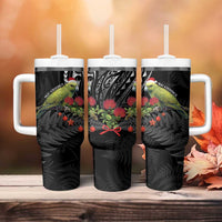 Meri Kirihimete Kakapo Tumbler With Handle Black Silver Fern Christmas Vibe LT9 - Polynesian Pride