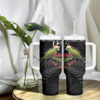 Meri Kirihimete Kakapo Tumbler With Handle Black Silver Fern Christmas Vibe LT9 - Polynesian Pride