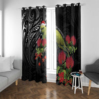 Meri Kirihimete Kakapo Window Curtain Black Silver Fern Christmas Vibe LT9 With Grommets Black - Polynesian Pride