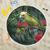 Meri Kirihimete Kakapo Beach Blanket Green Silver Fern Christmas Vibe LT9 One Size 150cm Green - Polynesian Pride