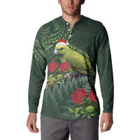 Meri Kirihimete Kakapo Button Sweatshirt Green Silver Fern Christmas Vibe LT9 - Polynesian Pride