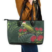 Meri Kirihimete Kakapo Leather Tote Bag Green Silver Fern Christmas Vibe LT9 - Polynesian Pride