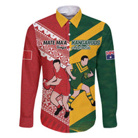 Australia-Tonga Rugby Pacific Custom Family Matching Off The Shoulder Long Sleeve Dress and Hawaiian Shirt The Kangaroos and Mate Ma'a Tonga