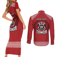 Tonga Rugby XIII Custom Couples Matching Short Sleeve Bodycon Dress and Long Sleeve Button Shirt Mate Ma'a Tonga with Ngatu Pattern LT9 - Polynesian Pride