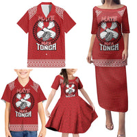Tonga Rugby XIII Custom Family Matching Puletasi and Hawaiian Shirt Mate Ma'a Tonga with Ngatu Pattern