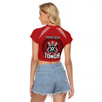 Tonga Rugby XIII Custom Raglan Cropped T Shirt Mate Ma'a Tonga with Ngatu Pattern LT9 - Polynesian Pride