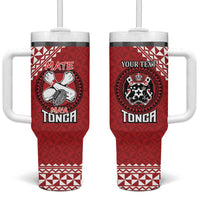 Tonga Rugby XIII Custom Tumbler With Handle Mate Ma'a Tonga with Ngatu Pattern LT9 One Size: 40 oz Red - Polynesian Pride