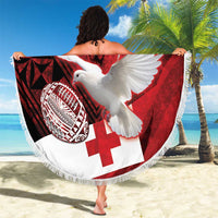 Tonga XIII Rugby Tribal Tattoo Beach Blanket - Mate Ma'a Tonga Kupesi Ngatu Grunge Style LT9 - Polynesian Pride