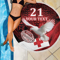 Tonga XIII Rugby Tribal Tattoo Beach Blanket - Mate Ma'a Tonga Kupesi Ngatu Grunge Style LT9 - Polynesian Pride