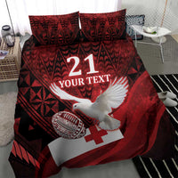 Custom Tonga XIII Rugby Tribal Tattoo Bedding Set Mate Ma'a Tonga Kupesi Ngatu Grunge Style