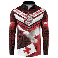 Custom Tonga XIII Rugby Tribal Tattoo Button Sweatshirt Mate Ma'a Tonga Kupesi Ngatu Grunge Style LT9 Red - Polynesian Pride