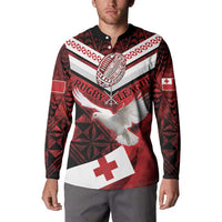 Custom Tonga XIII Rugby Tribal Tattoo Button Sweatshirt Mate Ma'a Tonga Kupesi Ngatu Grunge Style LT9 - Polynesian Pride