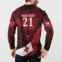 Custom Tonga XIII Rugby Tribal Tattoo Button Sweatshirt Mate Ma'a Tonga Kupesi Ngatu Grunge Style LT9 - Polynesian Pride