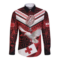 Custom Tonga XIII Rugby Tribal Tattoo Long Sleeve Button Shirt Mate Ma'a Tonga Kupesi Ngatu Grunge Style