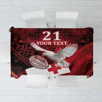 Custom Tonga XIII Rugby Tribal Tattoo Tablecloth Mate Ma'a Tonga Kupesi Ngatu Grunge Style LT9 Red - Polynesian Pride