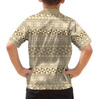 Pasifika Sataoa Pattern Simple Motif Family Matching Off Shoulder Maxi Dress and Hawaiian Shirt Beige Tan LT9 - Polynesian Pride