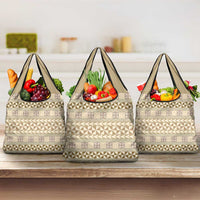 Pasifika Sataoa Pattern Simple Motif Grocery Bag Beige Tan LT9 3-pack One Size Beige Tan - Polynesian Pride