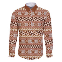 Pasifika Sataoa Pattern Simple Motif Family Matching Off Shoulder Short Dress and Hawaiian Shirt Brown Beige Tan LT9 Dad's Shirt - Long Sleeve Brown - Polynesian Pride