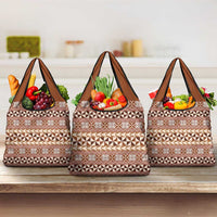 Pasifika Sataoa Pattern Simple Motif Grocery Bag Brown Beige Tan LT9 3-pack One Size Brown - Polynesian Pride