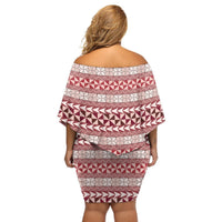 Pasifika Sataoa Pattern Simple Motif Off Shoulder Short Dress Cherry LT9 - Polynesian Pride