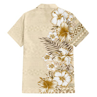 Pasifika Sataoa Pattern Plumeria Vintage Family Matching Off Shoulder Long Sleeve Dress and Hawaiian Shirt Beige Tan LT9 - Polynesian Pride