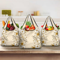 Pasifika Sataoa Pattern Plumeria Vintage Grocery Bag Beige Tan LT9 3-pack One Size Beige Tan - Polynesian Pride