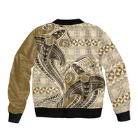 Vintage Hammerhead Shark Valentine Day Sleeve Zip Bomber Jacket Pasifika Sataoa Pattern - Beige Tan LT9 - Polynesian Pride
