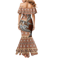 Vintage Hammerhead Shark Valentine Day Family Matching Mermaid Dress and Hawaiian Shirt Pasifika Sataoa Pattern - Brown Beige Tan LT9 - Polynesian Pride