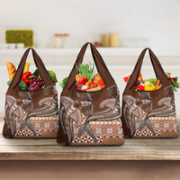 Vintage Hammerhead Shark Valentine Day Grocery Bag Pasifika Sataoa Pattern - Brown Beige Tan LT9 3-pack One Size Brown - Polynesian Pride