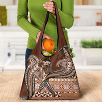Vintage Hammerhead Shark Valentine Day Grocery Bag Pasifika Sataoa Pattern - Brown Beige Tan LT9 - Polynesian Pride
