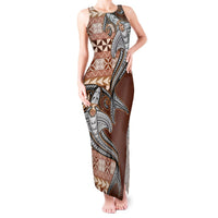 Vintage Hammerhead Shark Valentine Day Tank Maxi Dress Pasifika Sataoa Pattern - Brown Beige Tan LT9 Women Brown - Polynesian Pride