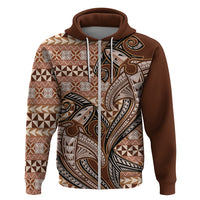 Vintage Hammerhead Shark Valentine Day Zip Hoodie Pasifika Sataoa Pattern - Brown Beige Tan LT9 Zip Hoodie Brown - Polynesian Pride