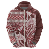 Vintage Hammerhead Shark Valentine Day Zip Hoodie Pasifika Sataoa Pattern - Cherry LT9 - Polynesian Pride
