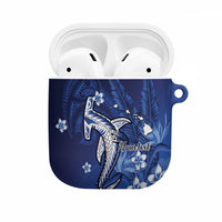 Personalized Hawaiian Maori Hammerhead Shark AirPods Case Polu Plumeria LT9 Blue - Polynesian Pride