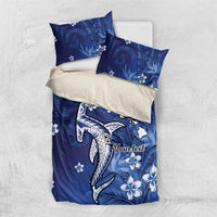 Personalized Hawaiian Maori Hammerhead Shark Bedding Set Polu Plumeria LT9 US Twin 172cm x 218cm Blue - Polynesian Pride