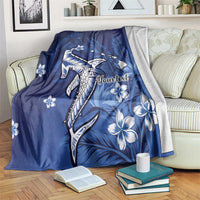 Personalized Hawaiian Maori Hammerhead Shark Blanket Polu Plumeria LT9 Blue - Polynesian Pride